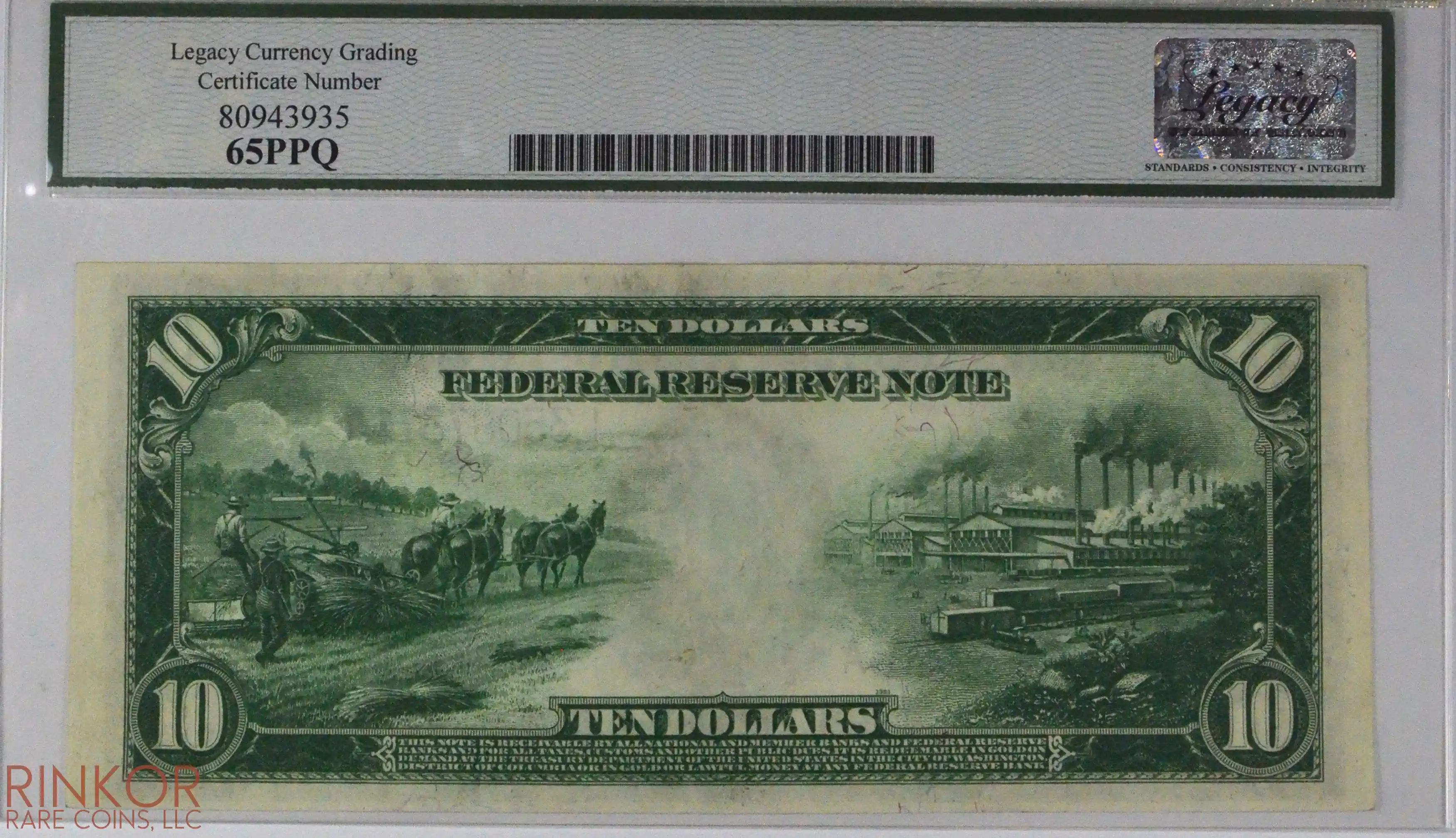 1914 $10 Fr. 951a San Francisco Federal Reserve Note LCG CU 65 PPQ