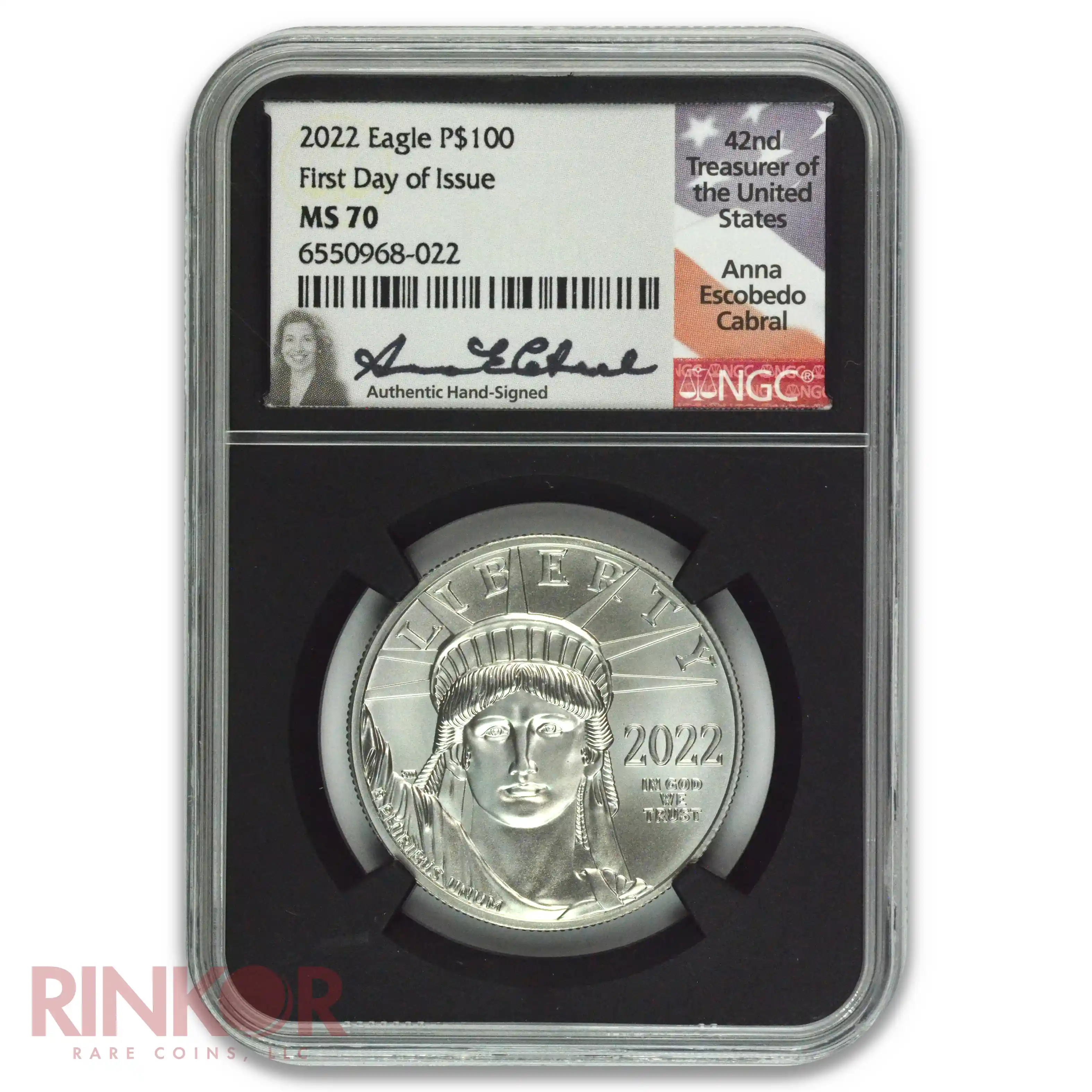 2022 1oz American Platinum Eagle First Day of Issue Cabral Signature NGC MS 70