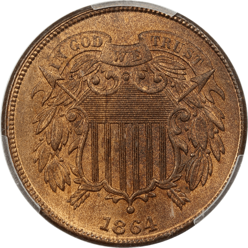 1864 Shield Two Cent 2c, PCGS MS 65 RD - Large Motto 