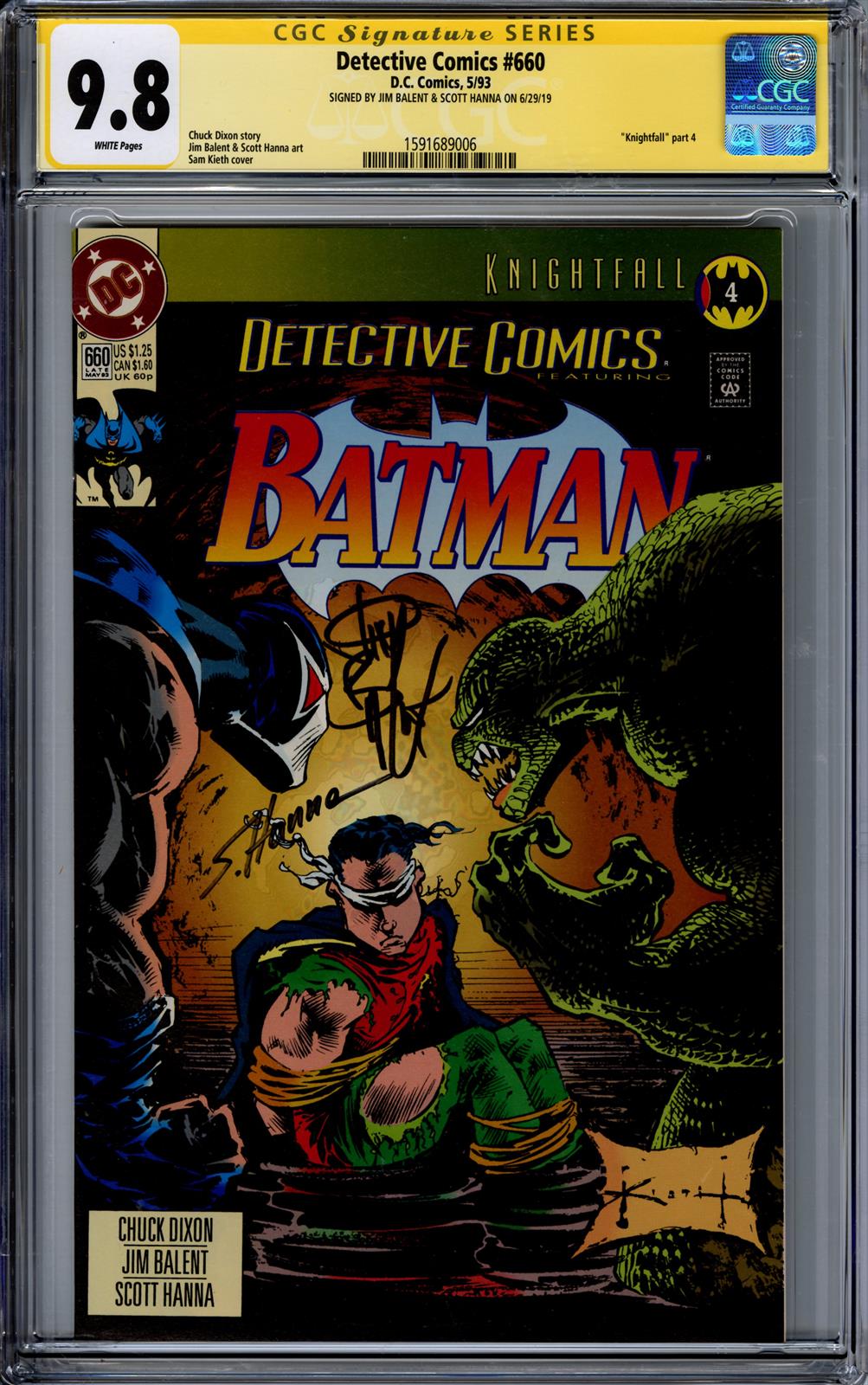 Detective Comics #660 CGC Signature Series 9.8 (D.C., 1993) Signed by Jim Balent & Scott Hanna 