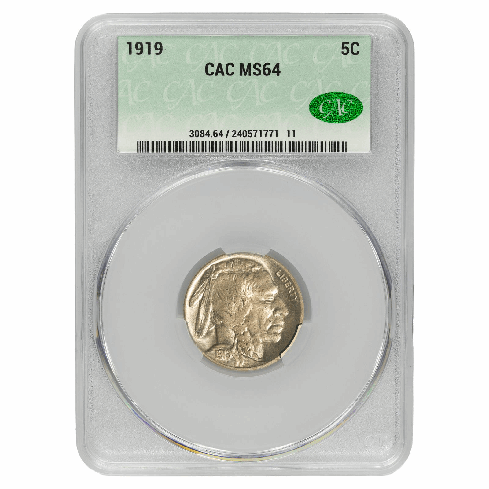 1919 Buffalo Nickel 5C CACG  MS 64 CAC
