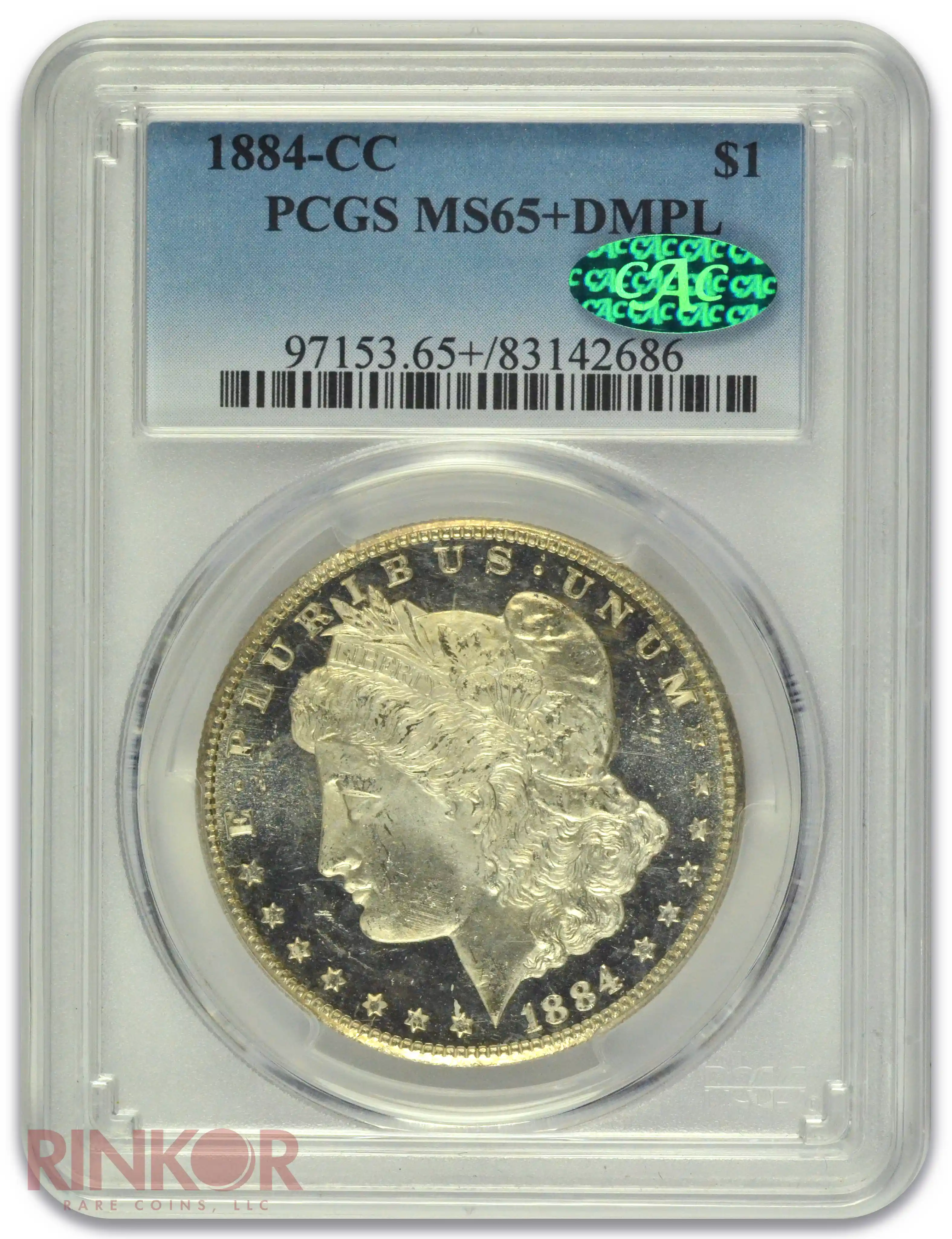 1884-CC $1 Morgan Dollar PCGS MS 65+ DMPL CAC