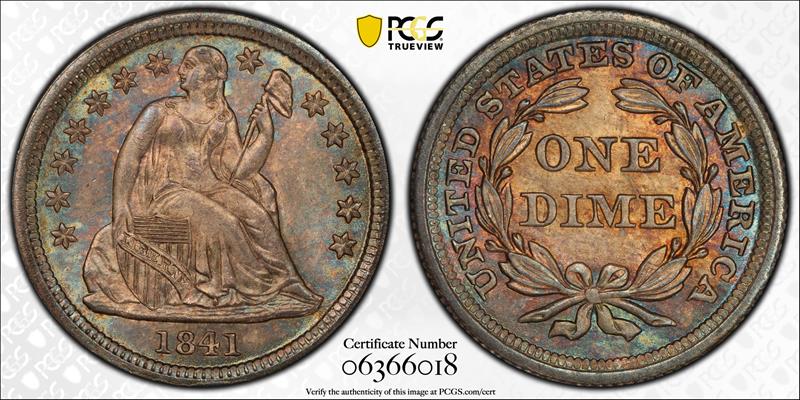 1841 10C PCGS MS 66 CAC