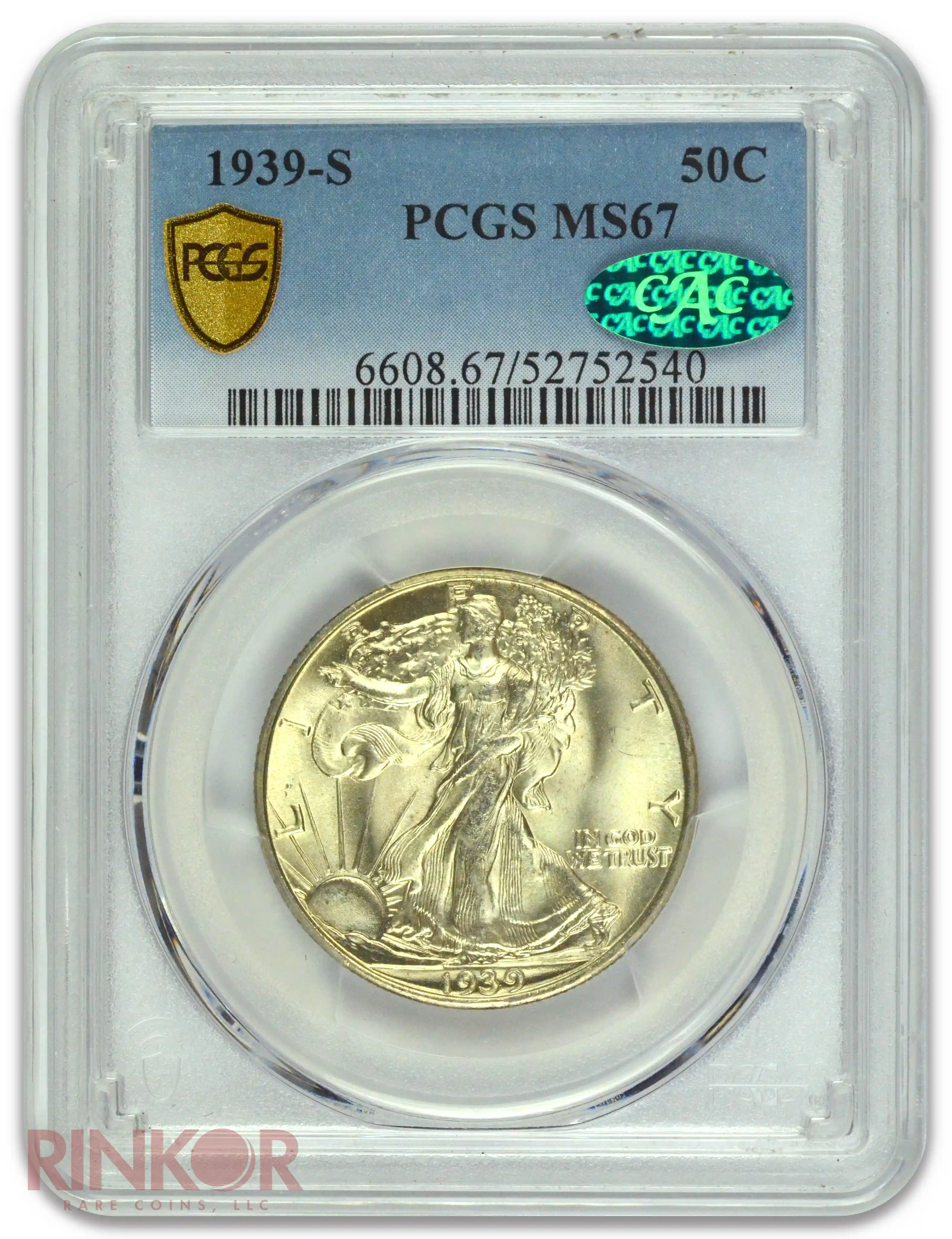 1939-S Walking Liberty Half Dollar PCGS MS 67 CAC