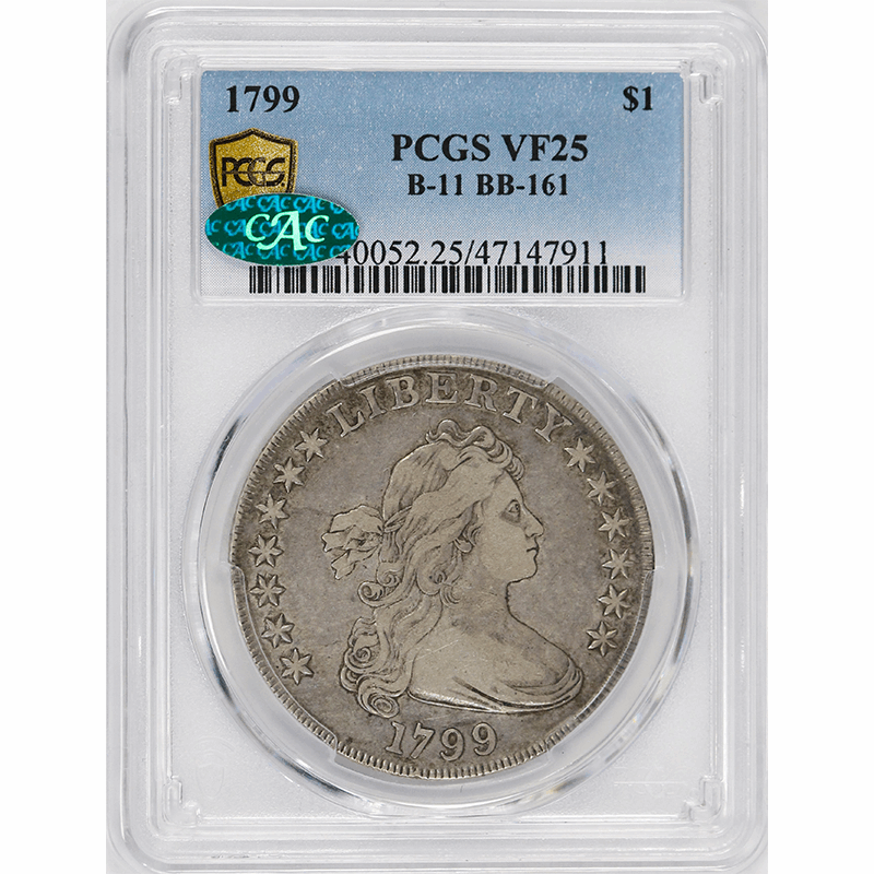 1799 $1 Draped Bust Dollar B-11 BB-161 - PCGS VF25 CAC - Gorgeous Original Coin