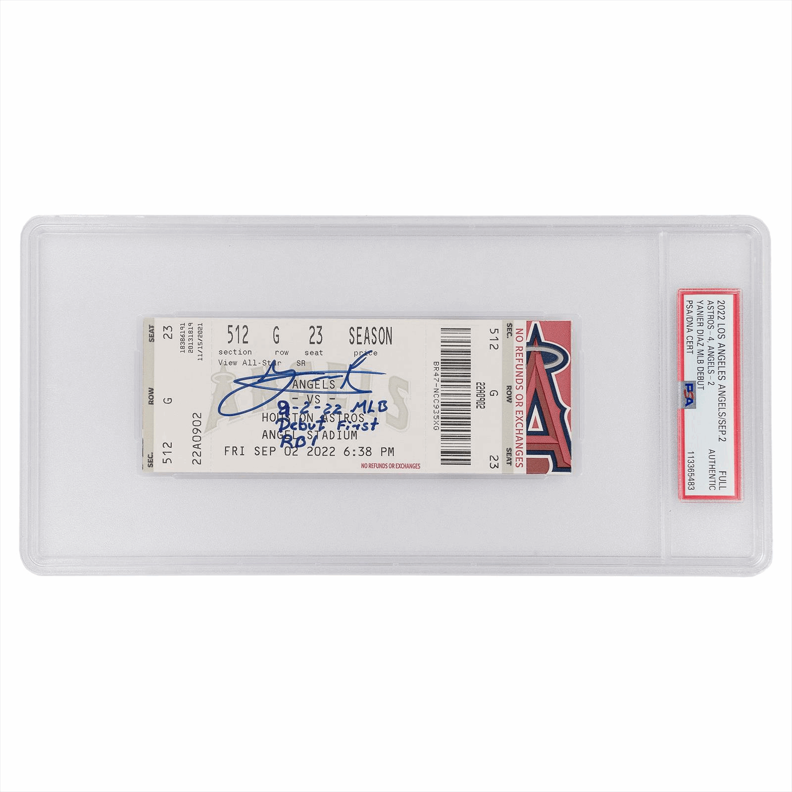 2022 Los Angeles Angels 9/2 Astros-4 Angels-2 Yanier Diaz MLB Debut Inscribed PSA/DNA  AUTHENTIC