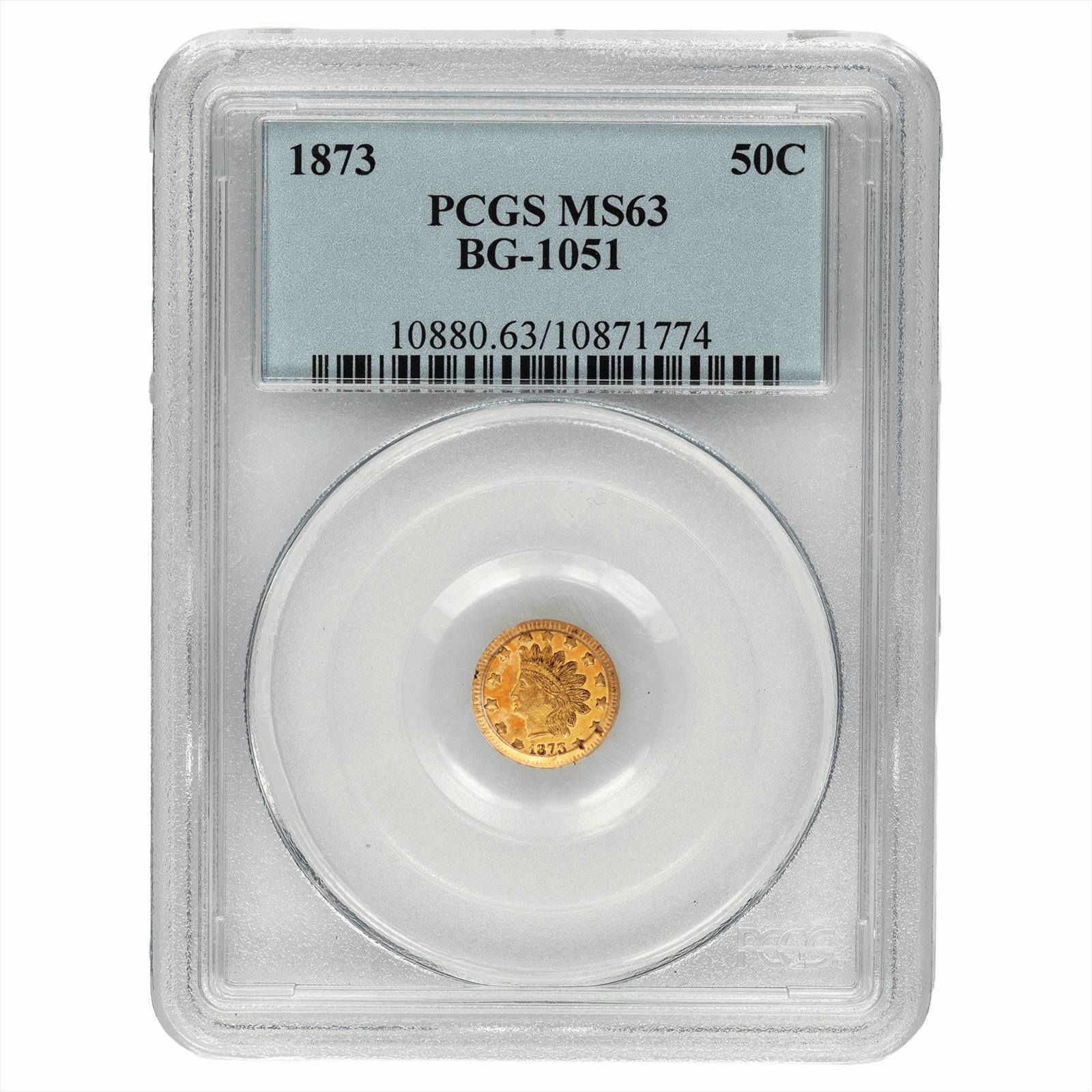1873 BG-1051 California Fractional Gold Round Half Dollar 50C PCGS MS 63 