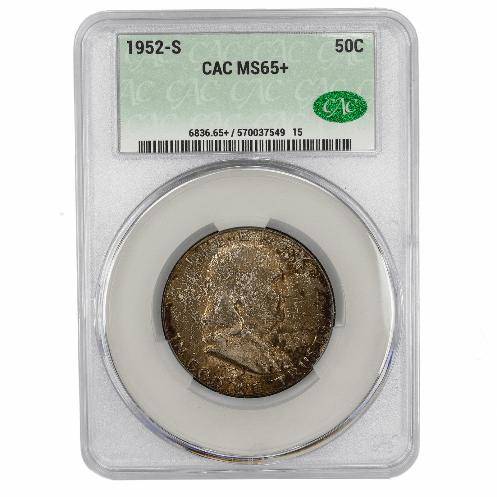 1952-S Franklin Half Dollar CACG MS 65+ CAC