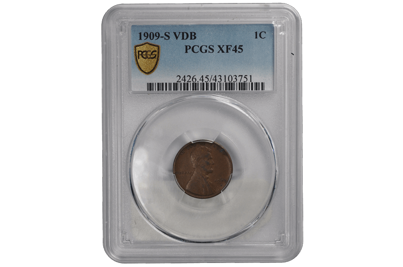 1909-S VDB 1C Lincoln Cent - Type 1 Wheat Reverse PCGS BN #3668-8 XF45