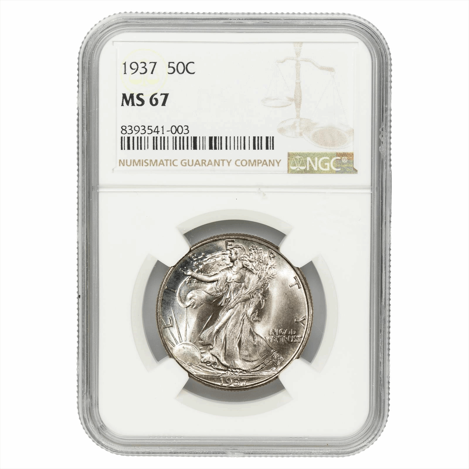 1937 Walking Liberty Half Dollar 50C NGC MS 67