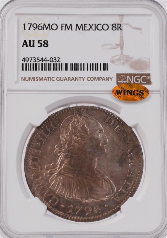 1796 MO FM Mexico 8 Real AU58 WINGS 