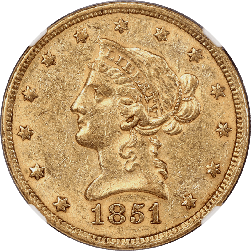 1851 Liberty Head $10, NGC AU58 CAC - Nice Original Coin