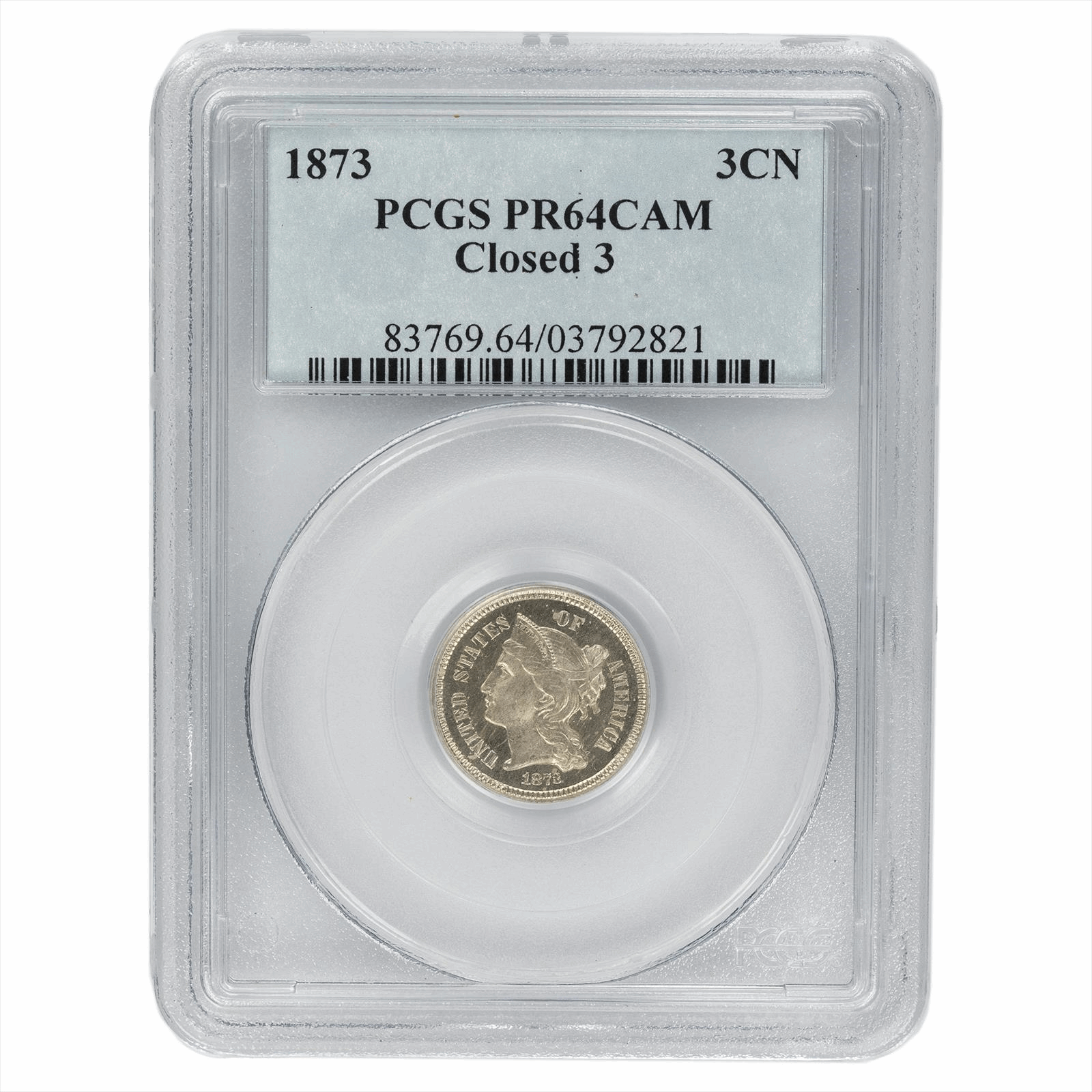 1873 Closed Three Cent Nickel 3C PCGS PR 64 CAM