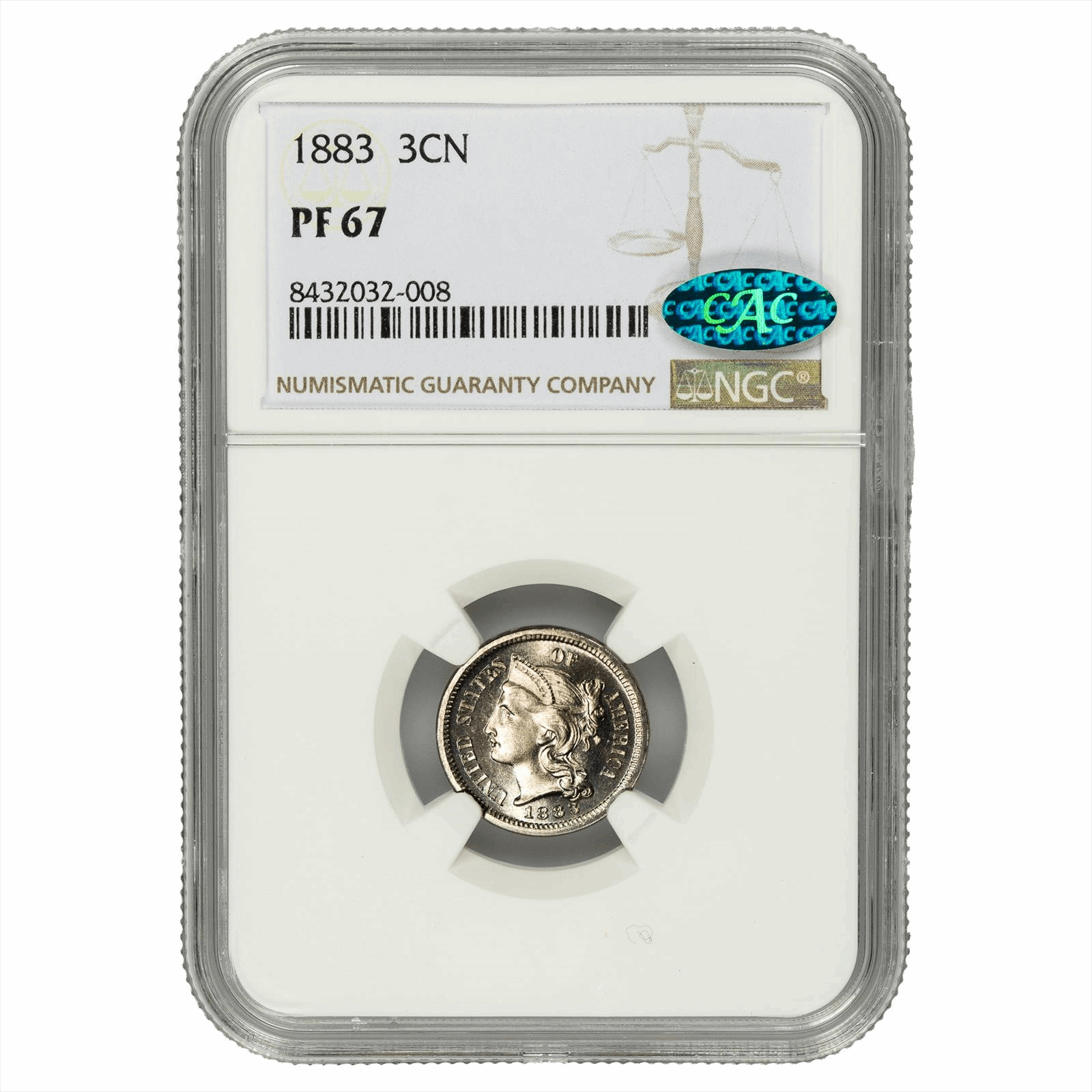 1883 Three Cent Nickel 3CN NGC PF 67 CAC
