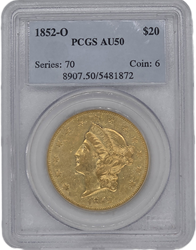 1852-O Liberty Head $20 PCGS AU50