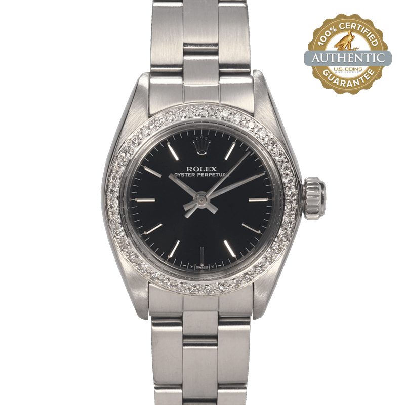 Rolex Oyster Perpetual 6718  AM Black Dial Diamond Bezel Watch Only