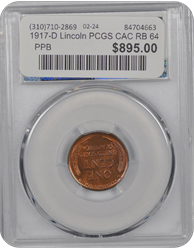 1917-D Lincoln PCGS CAC RB 64