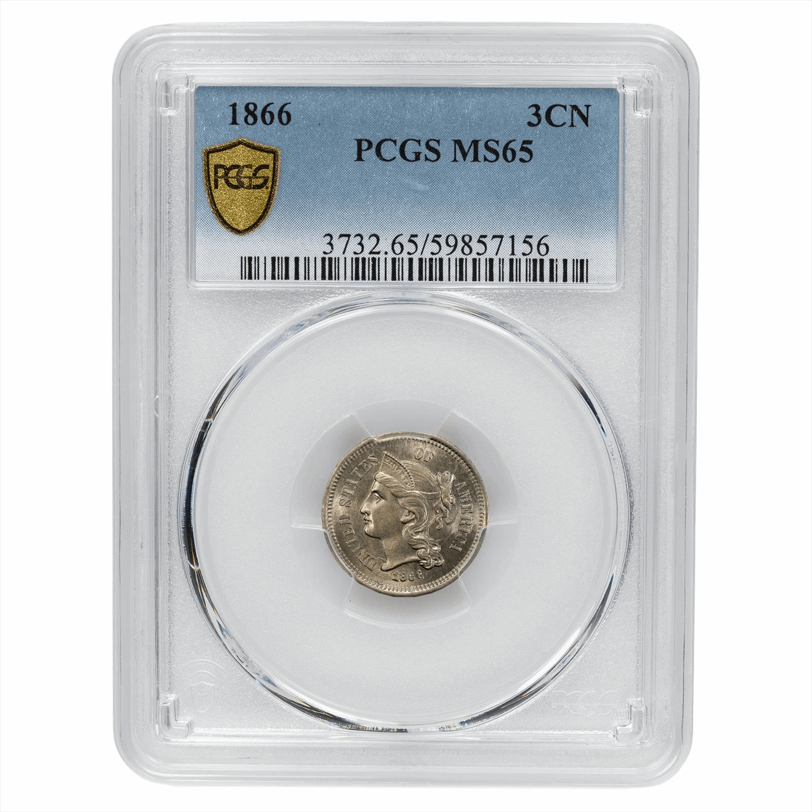 1866 Three Cent Nickel 3CN PCGS MS 65