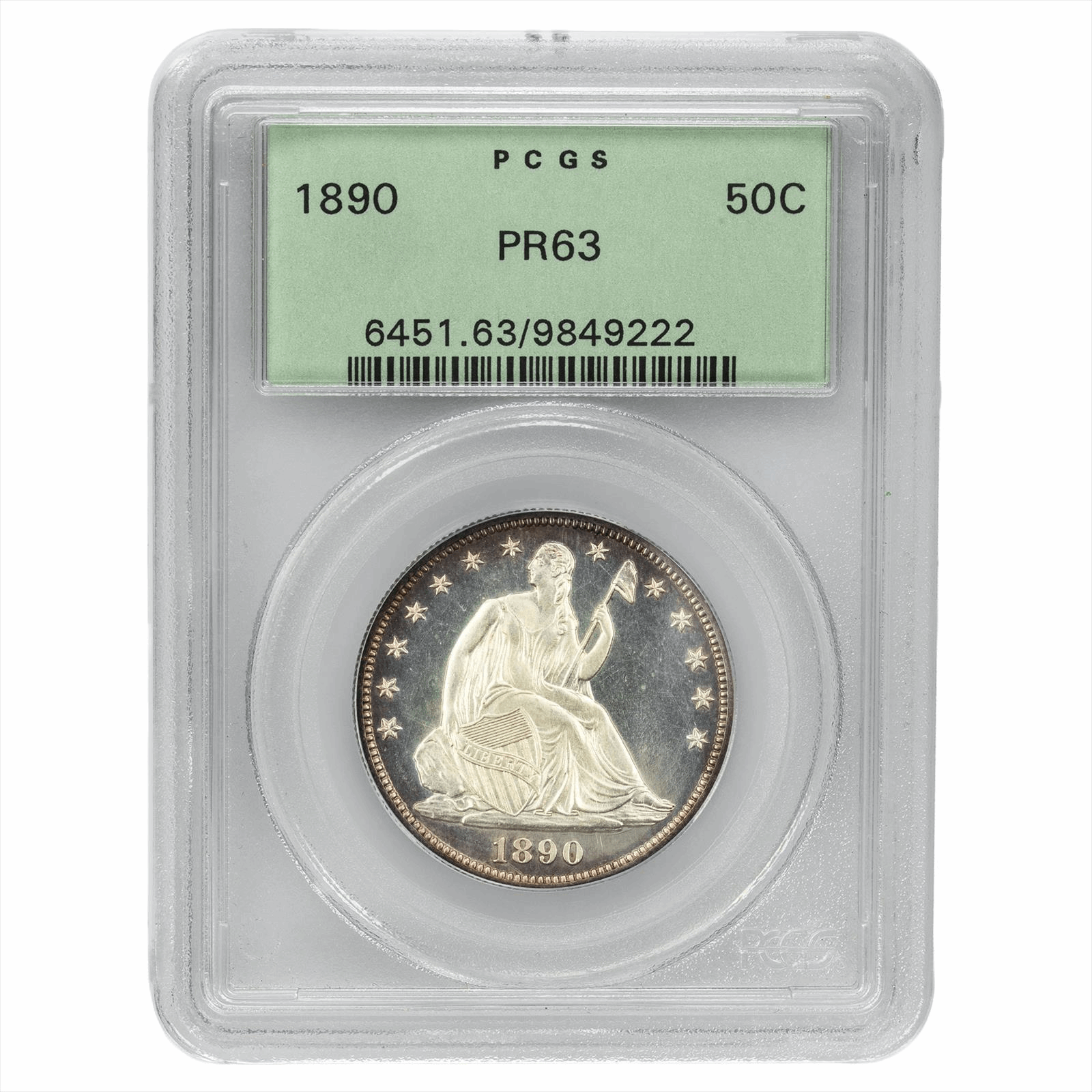 1890 Seated Liberty Half Dollar 50C PCGS PR 63