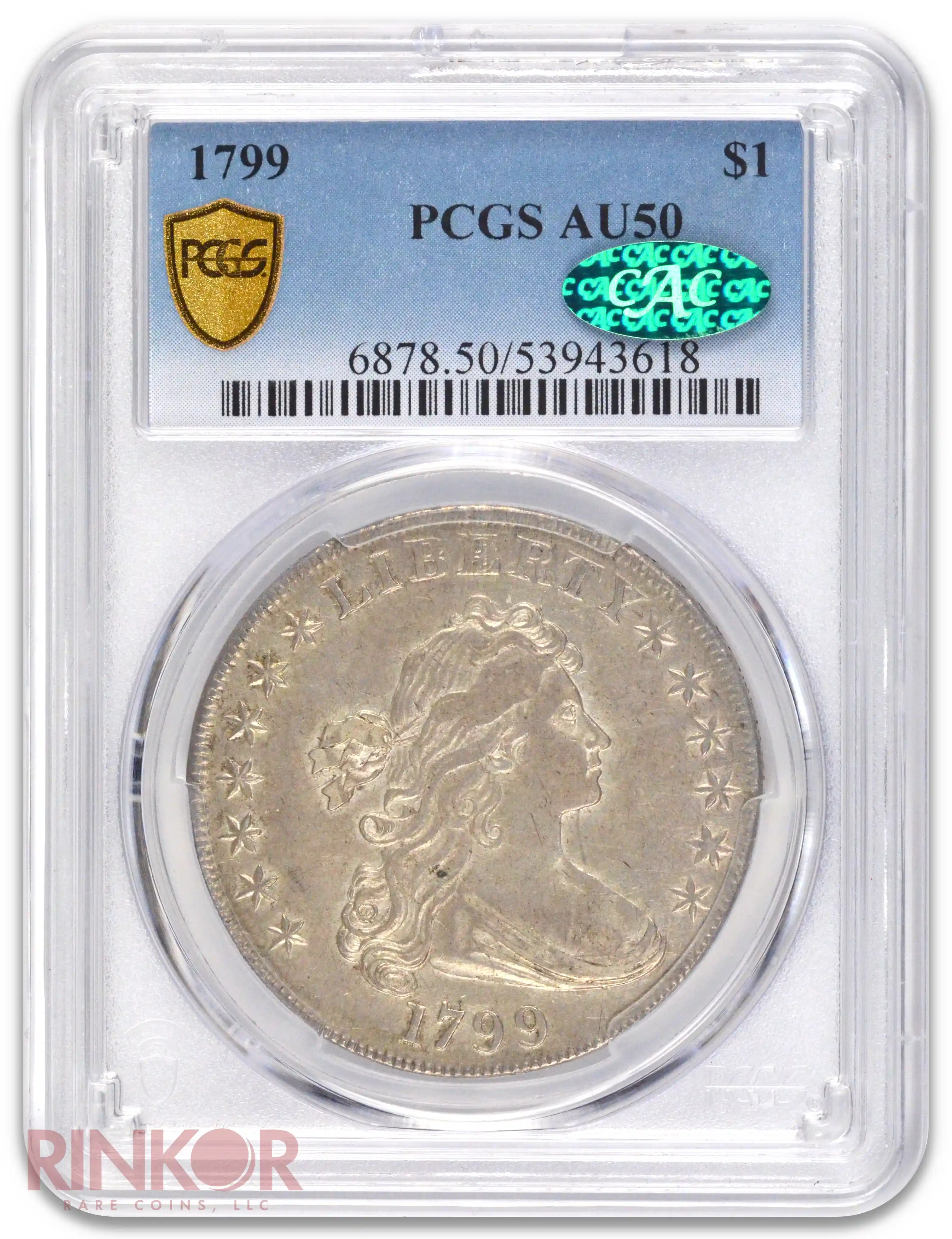 1799 $1 Draped Bust Dollar PCGS AU-50 CAC