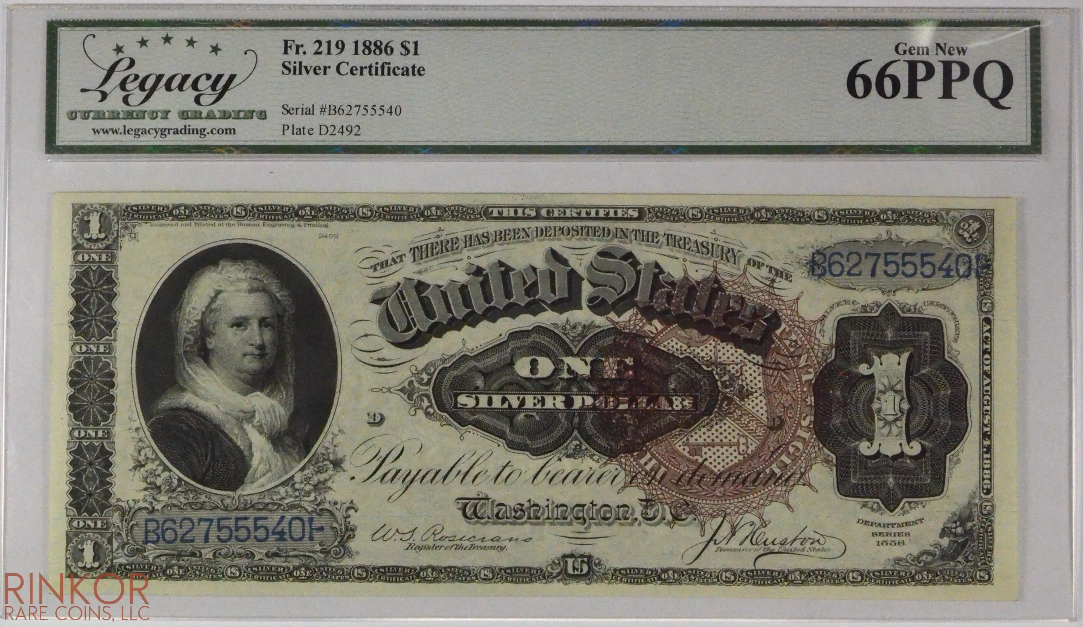 1886 $1 Fr. 219 Silver Certificate LCG CU 66 PPQ