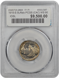 1916-S Buffalo PCGS (CAC) MS 66