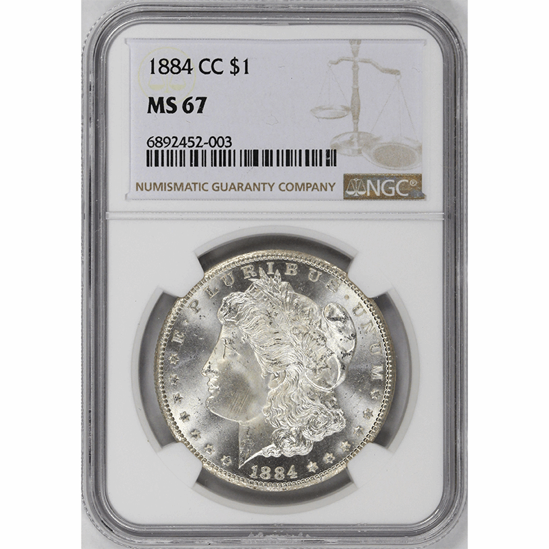 1884-CC $1 Morgan Silver Dollar - NGC MS67 - Blast White - PQ+