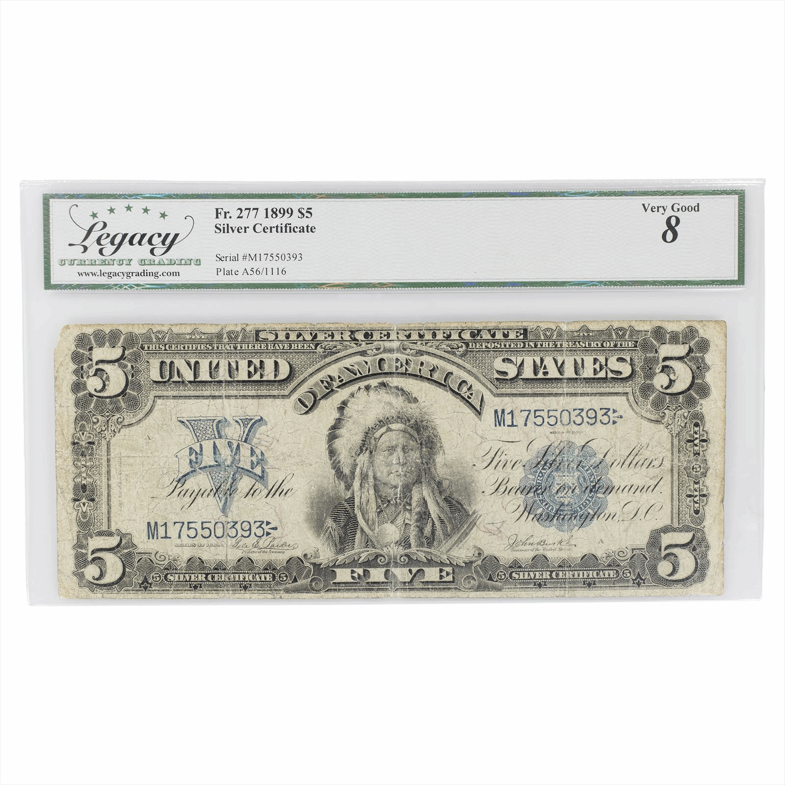 1899 US Silver Certificate $5 FR277 Legacy Very Good 8