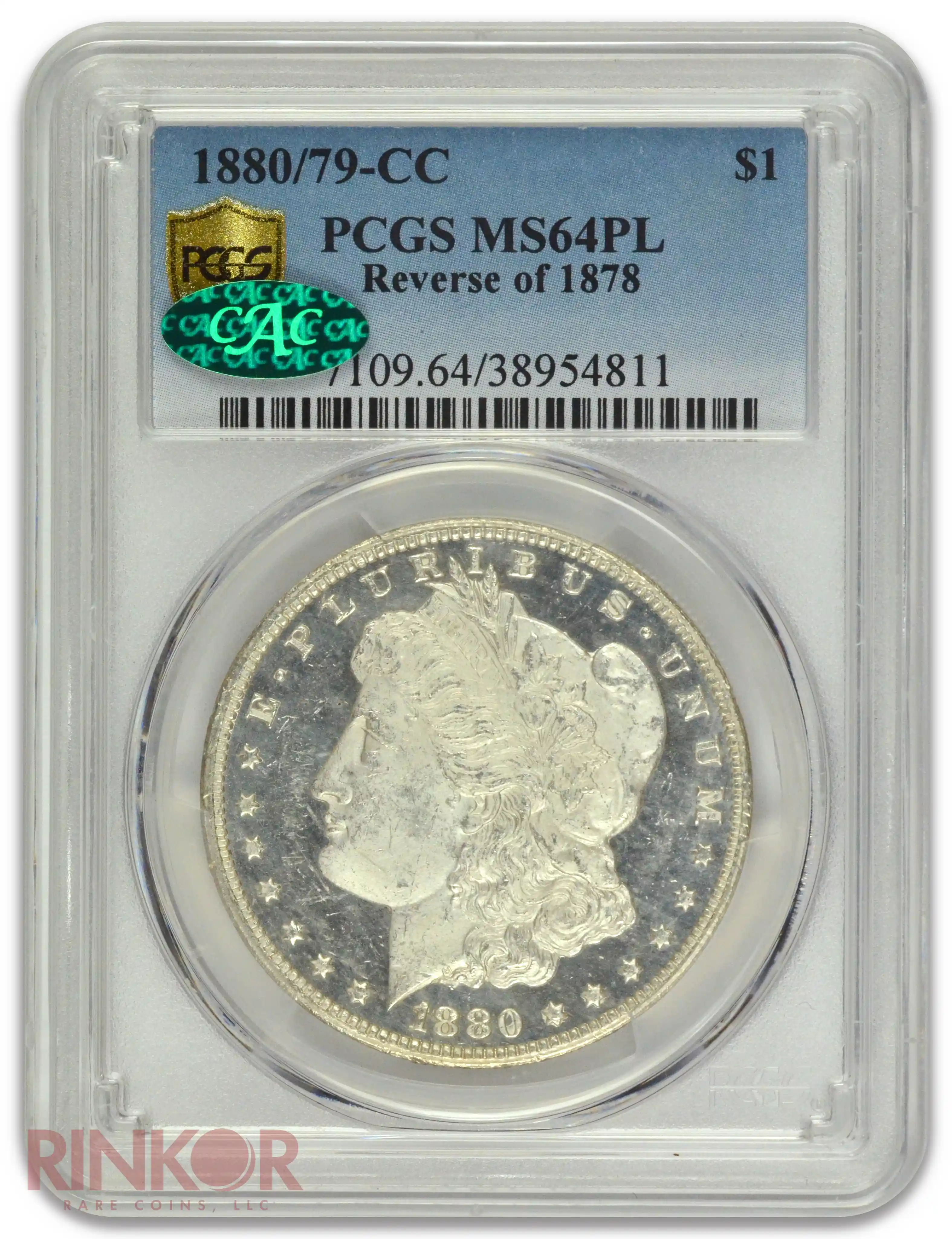 1880/79-CC $1 Reverse of 1878 Morgan Dollar PCGS MS 64 PL CAC