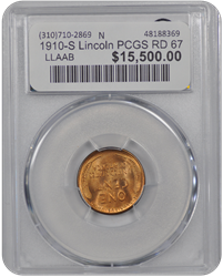 1910-S Lincoln PCGS RD 67