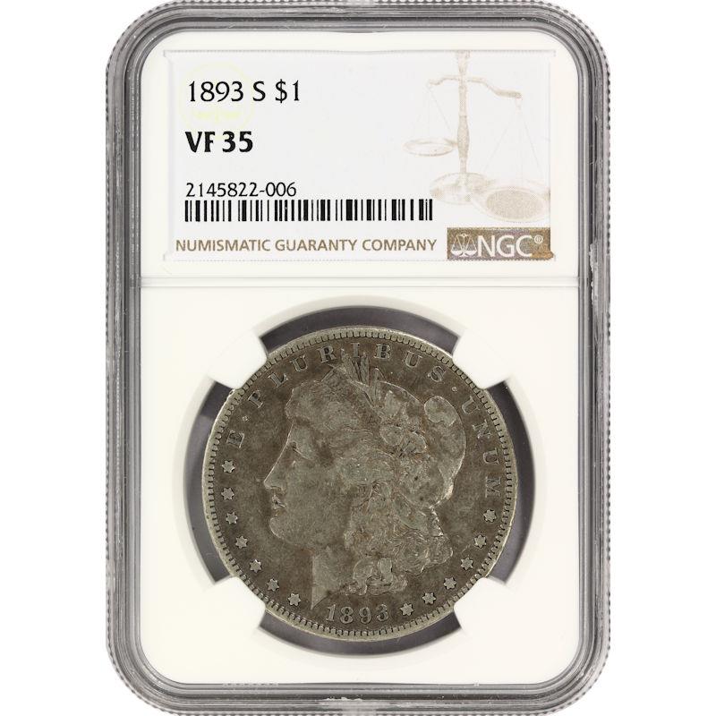 1893-S $1 Morgan Silver Dollar - NGC VF35 - KEY DATE - VERY FINE
