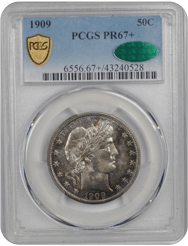 1909 50C Barber Half Dollar PCGS  (CAC) #3598-6 PR67+