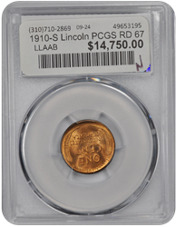 1910-S Lincoln PCGS RD 67