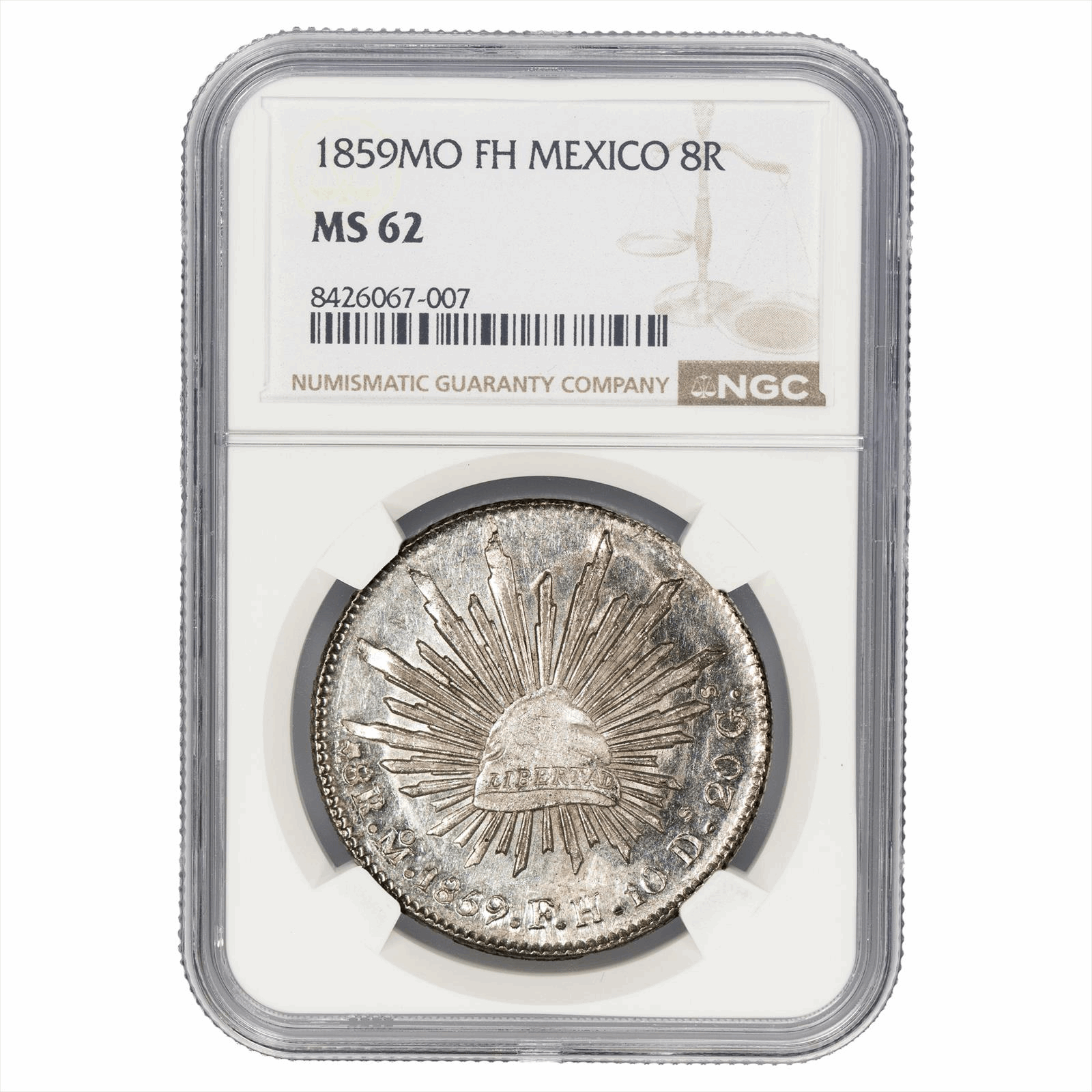 1859MO FH Mexico 8 Reales NGC MS 62
