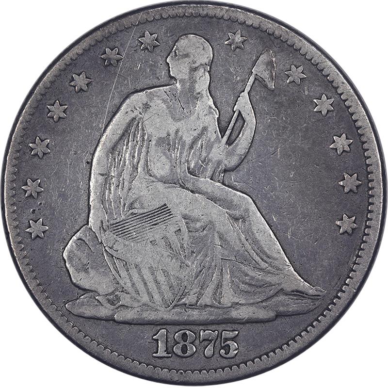 1875 Seated Liberty Half Dollar 50c Circulated Very Good - Nice Coin
