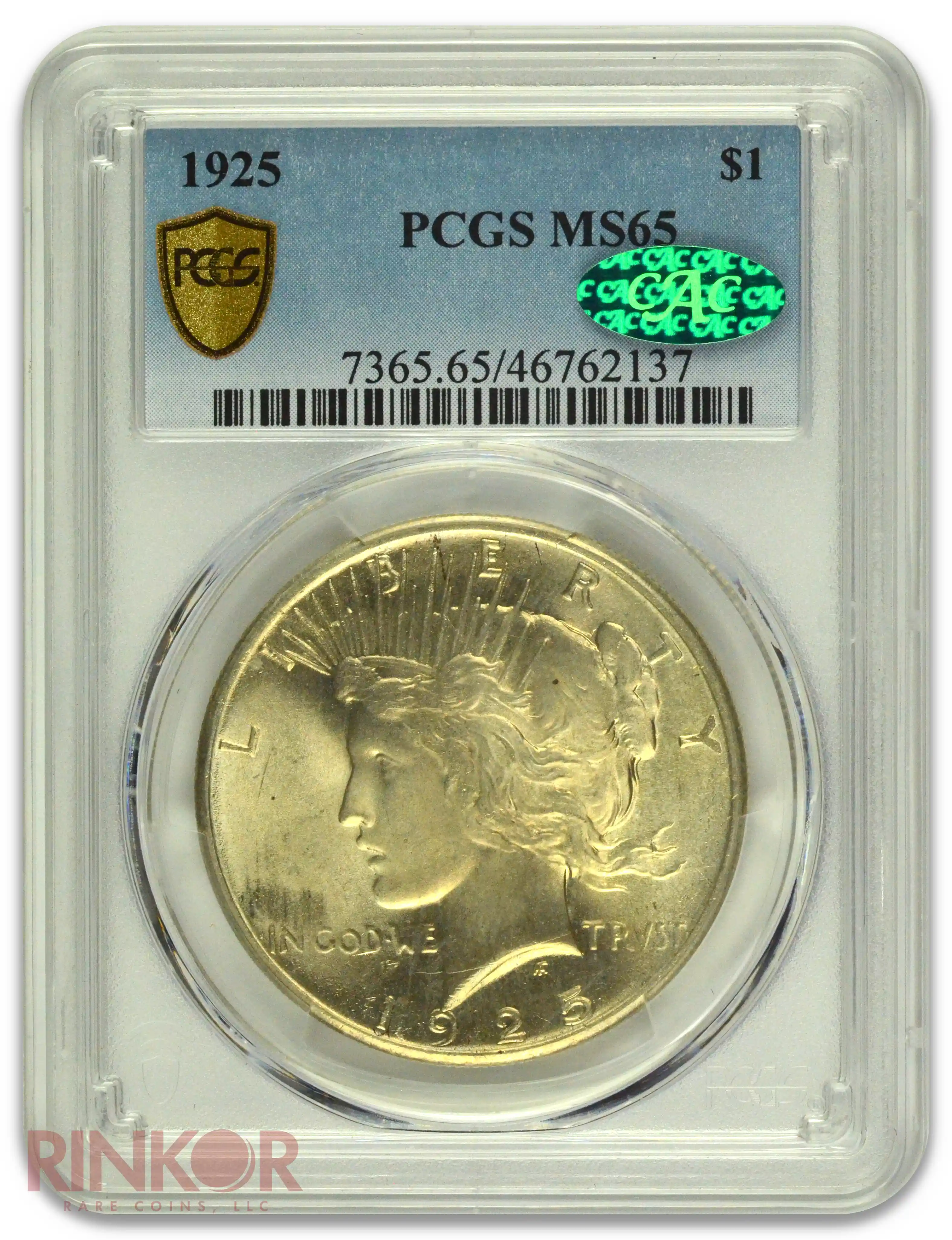 1925 $1 Peace Dollar PCGS MS 65 CAC