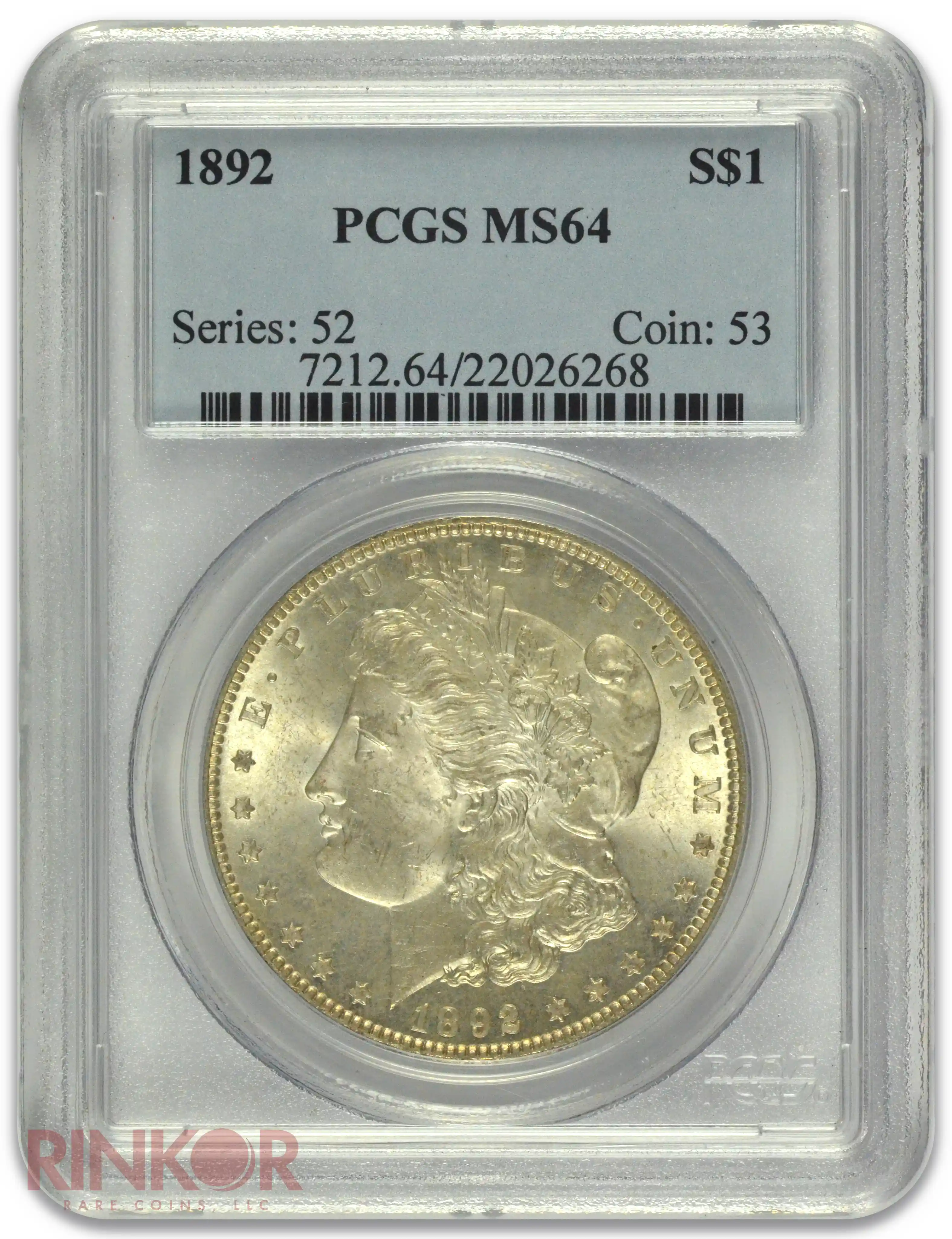 1892 $1 Morgan Dollar PCGS MS 64 