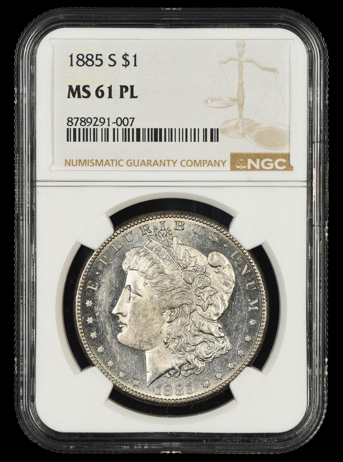 1885 S $1 NGC MS 61PL