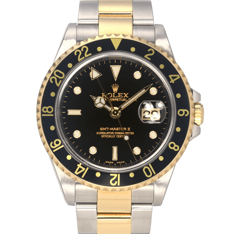 Rolex 40mm GMT-Master II 16713 TT SS & 18K YG Black Bezel on Oyster Watch and Papers (2005)
