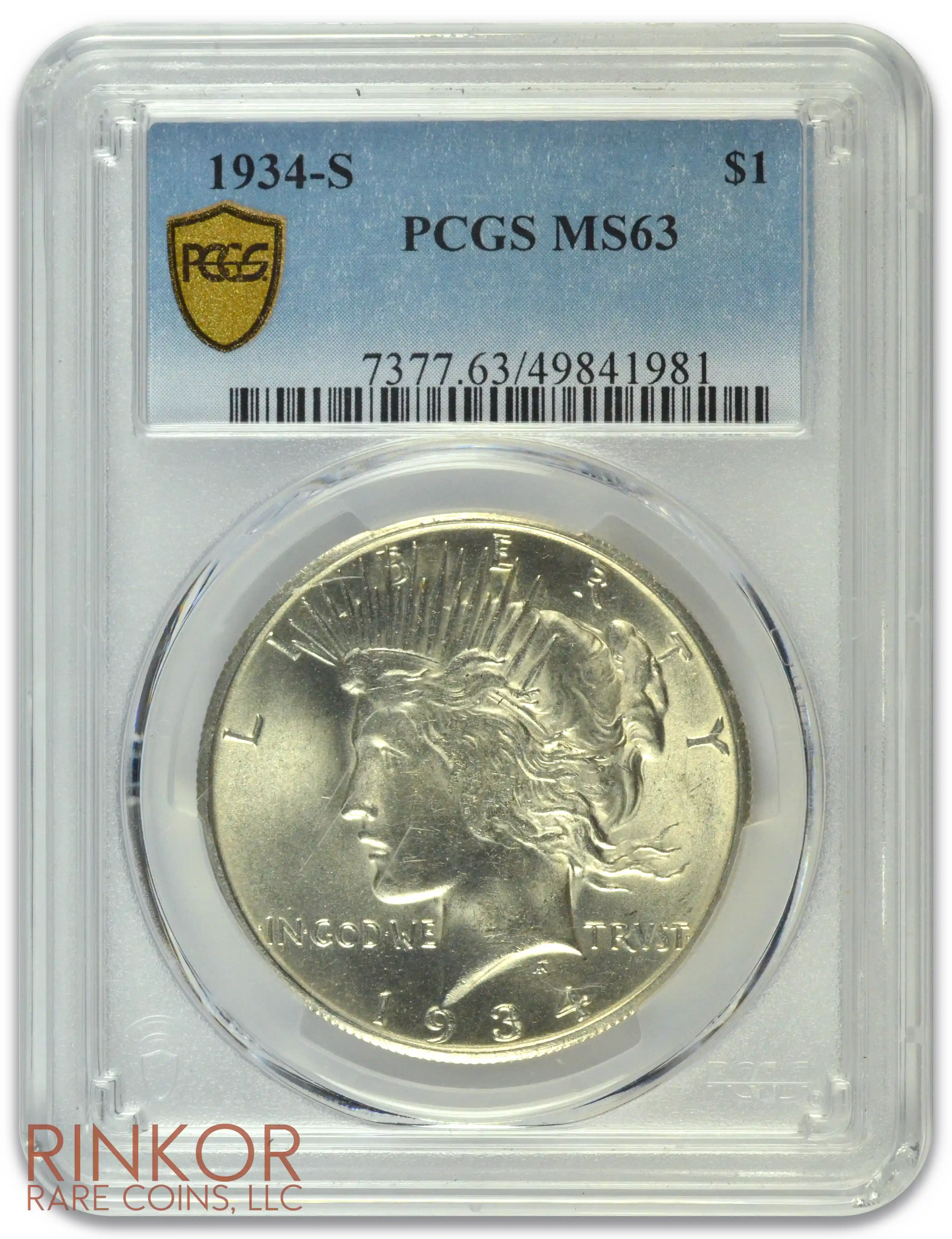 1934-S $1 PCGS MS 63