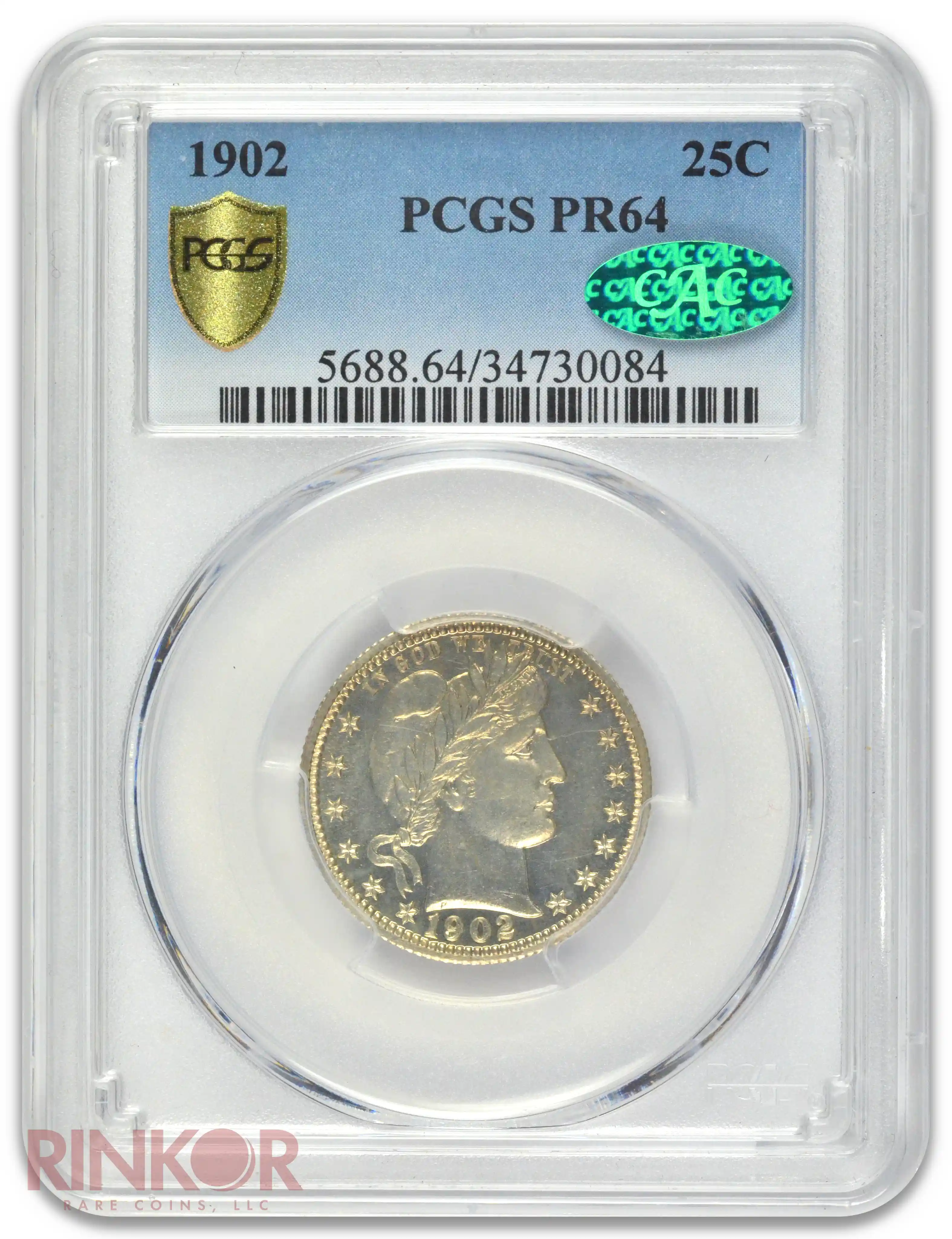 1902 Barber Quarter PCGS PR 64 CAC