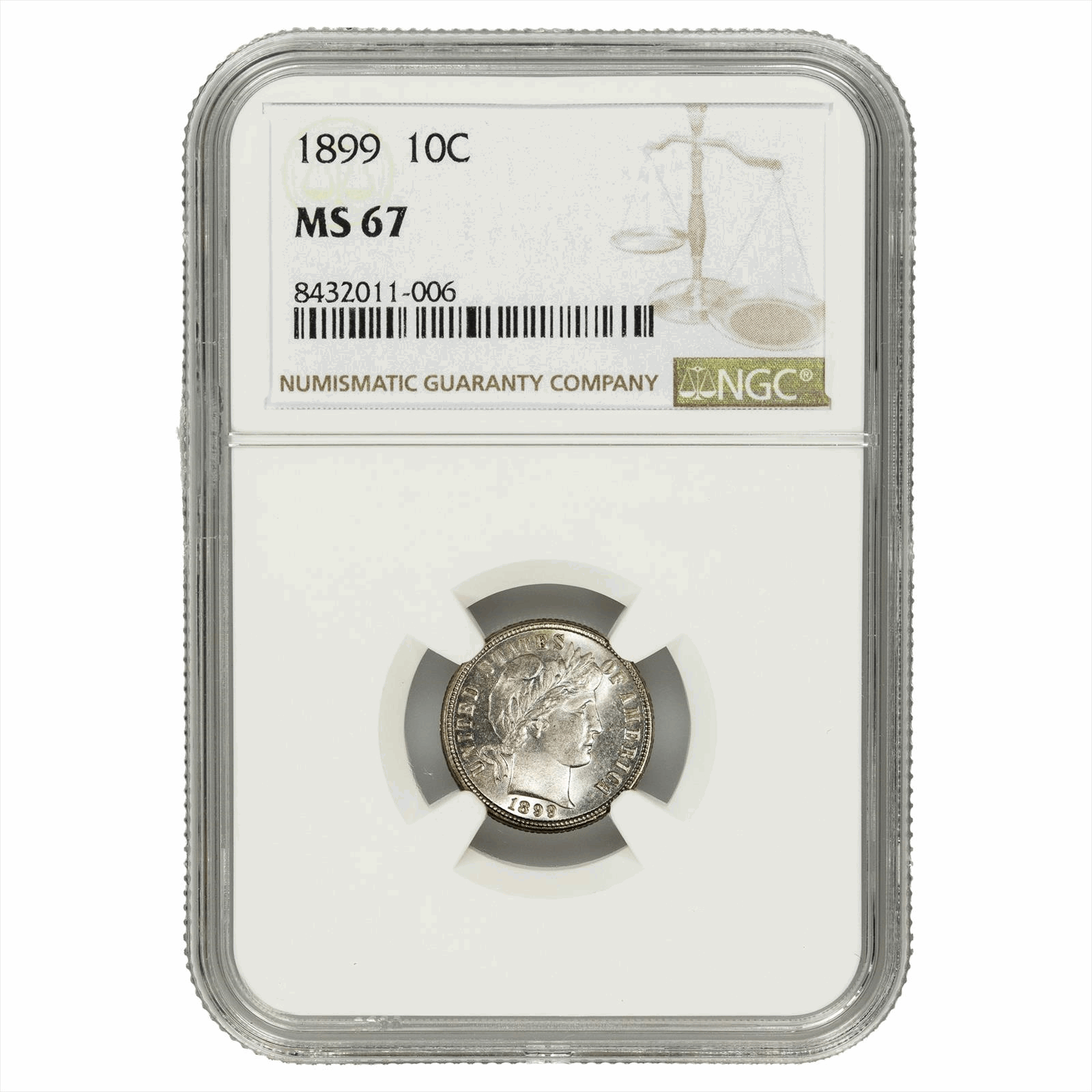1899 Barber Dime 10C NGC MS 67
