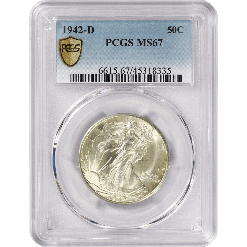 1942-D Walking Liberty Half Dollar 50c, PCGS MS 67 - Nice Original Coin
