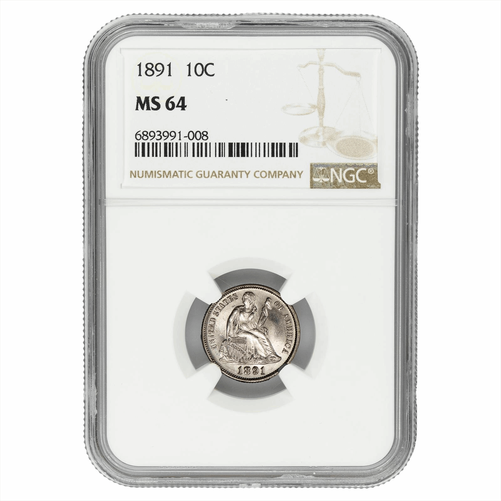 1891 Seated Liberty Dime 10C NGC MS 64 