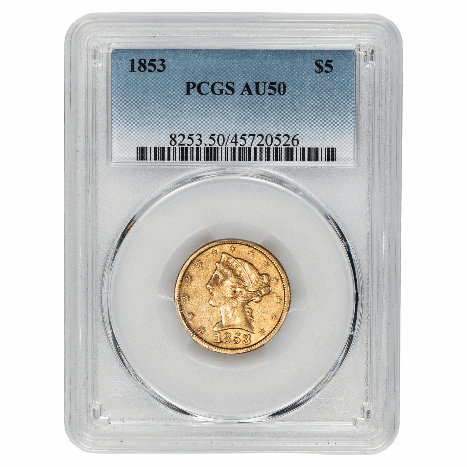 1853 Liberty Head Gold Half Eagle $5 PCGS AU 50