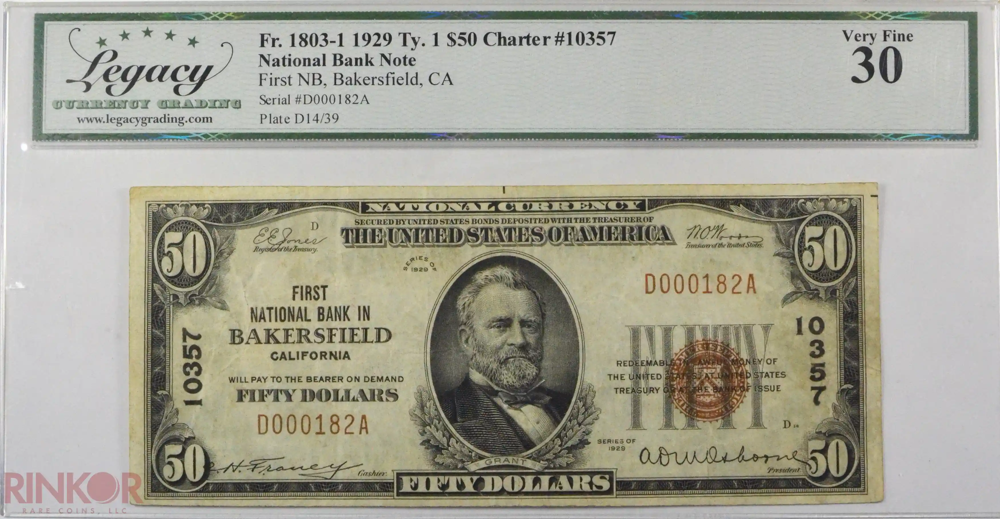 1929 Type 1 $50 Fr. 1803-1 Charter #10357 LCG VF-30