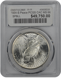 1934-S Peace PCGS CAC MS 66