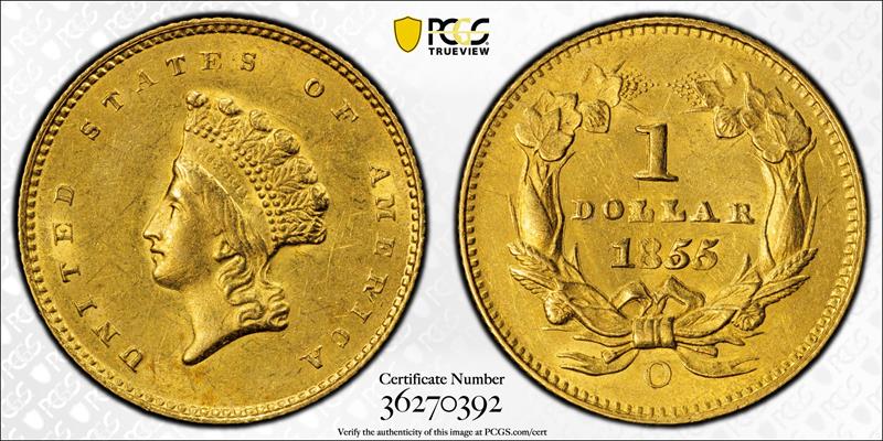 1855-O Indian Head PCGS AU58 CAC 