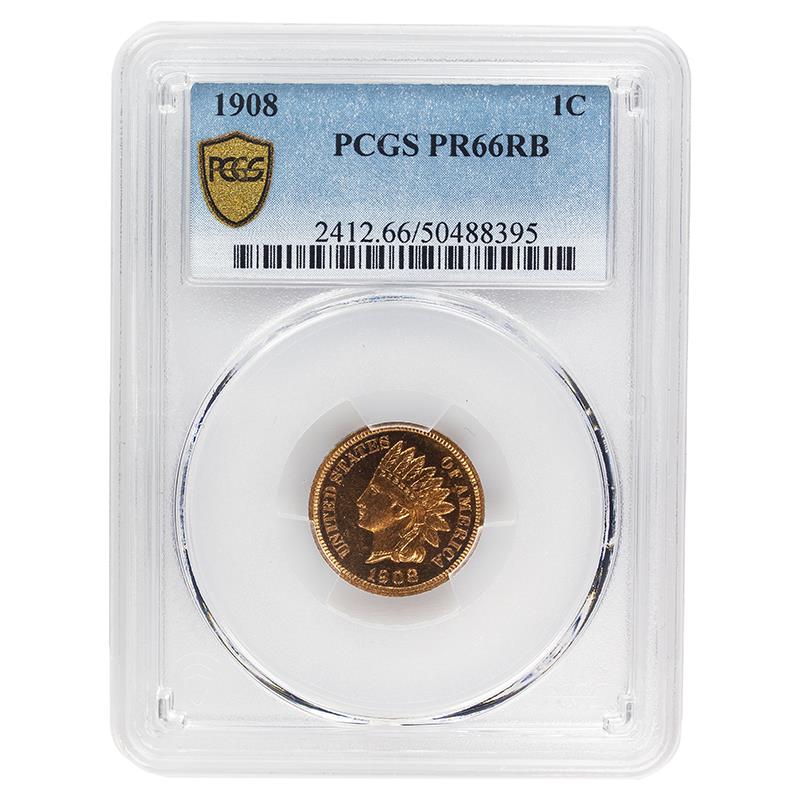 1908 Indian Head Cent, Brown, 1C PCGS PR 66 RB - Lovely Coin