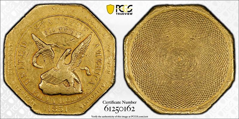 1851 August Humbert RE $50 880 Thousand PCGS AU 50 CAC